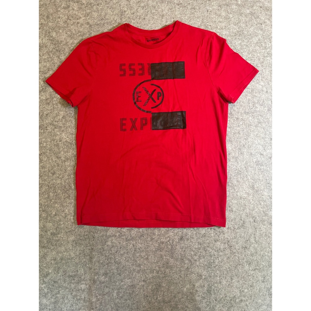 Express Mens Red Graphic T-Shirt Short Sleeve EXP Logo Crew Neck Tee